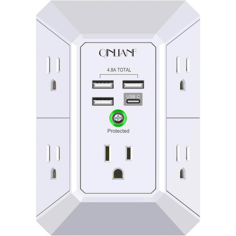 QINLIANF Surge Protector - 5 Outlets & 4 USB Ports for Your Devices - Now 27% Off!