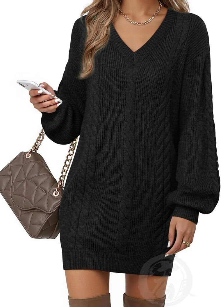 Women's V-Neck Sweater Dress - Cozy Style for Fall - Now 20% Off!
