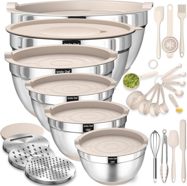 Stainless Steel Mixing Bowls with Lids & Graters - Versatile Kitchen Set - Enjoy 22% Off!