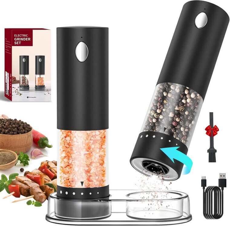 CIRCLE JOY Salt & Pepper Grinders - Sleek, Rechargeable, and Adjustable - Now 27% Off!