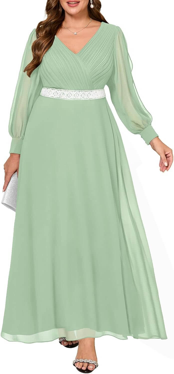 Pinup Fashion Dress - Elegant Plus Size Evening Gown with Beading 