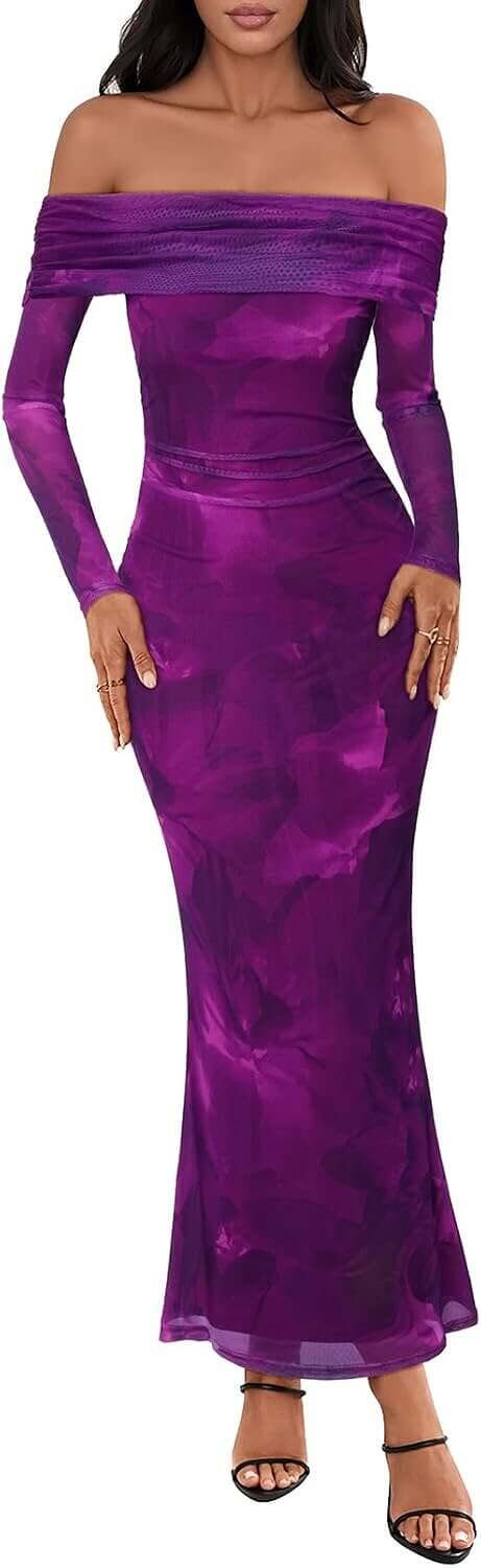 MEROKEETY Off Shoulder Dress - Floral Elegance for Any Occasion - Enjoy 23% Off!