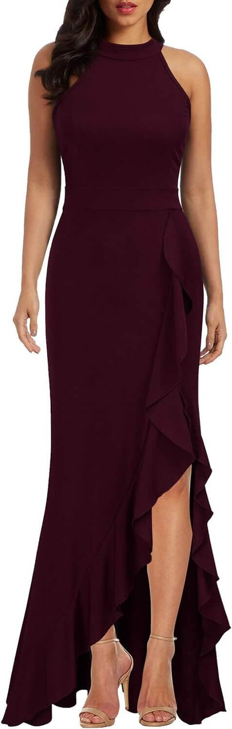 WOOSEA Evening Dress - Stunning High Neck Split Design - Now 10% Off!