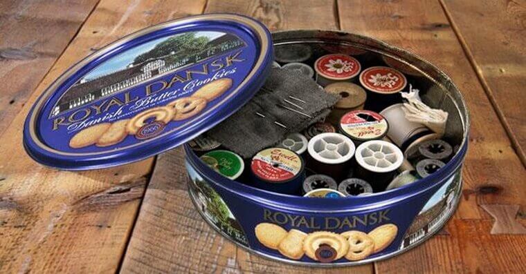 Cookie Tins Full of Sewing Supplies
