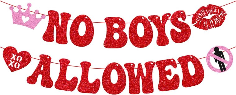 Galentine's Day Banner - Fun No Boys Allowed Party Decor 