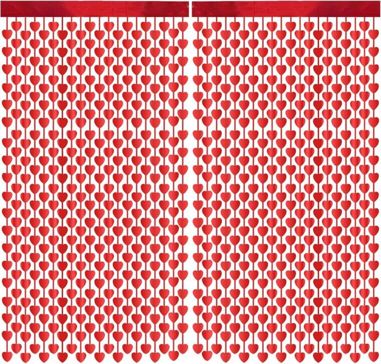 Red Heart Fringe Curtains - Perfect for Valentine's & Parties 