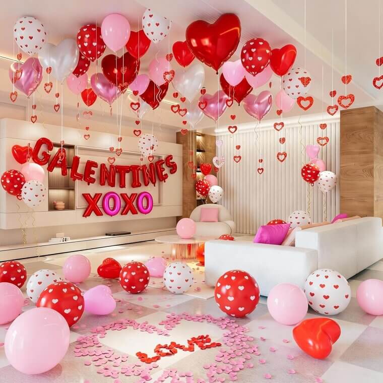 Galentines Party Decor - Heart Balloons & Banner Fun 