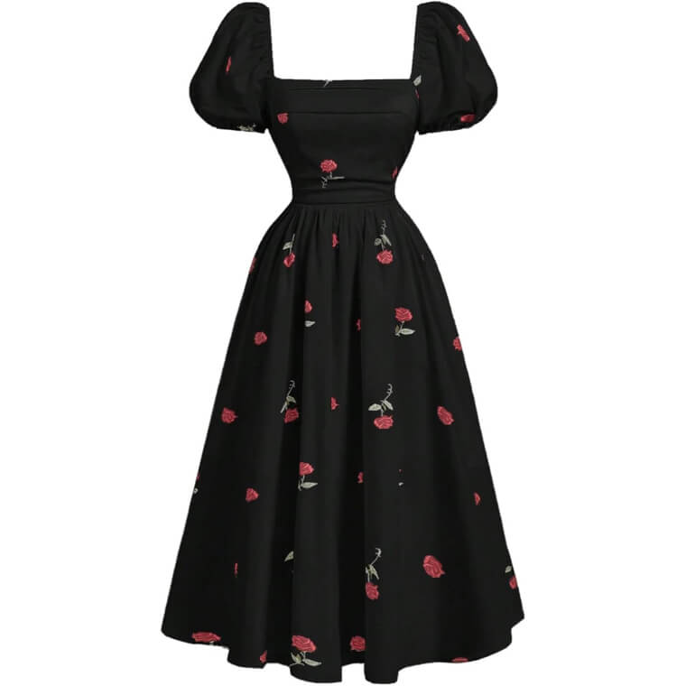 Floral Puff Sleeve Dress - Elegant Style for Any Occasion 