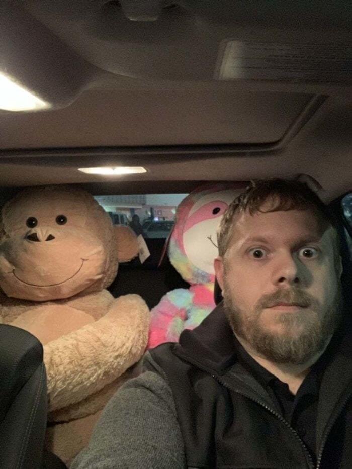 When You Look In Your Rearview Mirror And Two Giant Monkeys Are Watching You