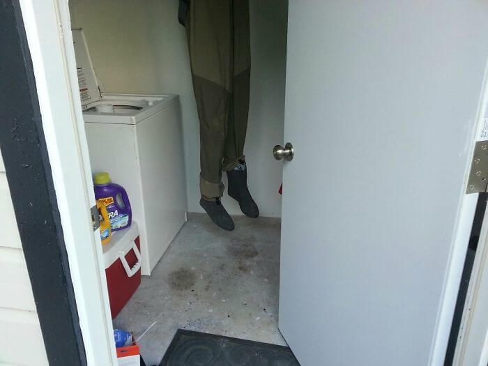 They Need To Warn People When Their Fishing Waders Are Hanging In The Laundry Room