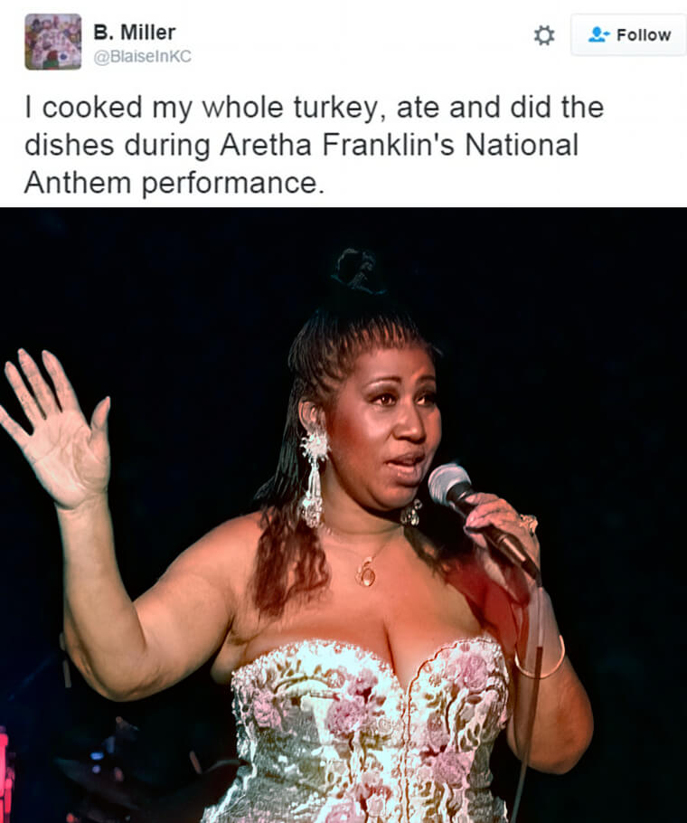 Aretha Franklin's National Anthem Performance Was a Long One