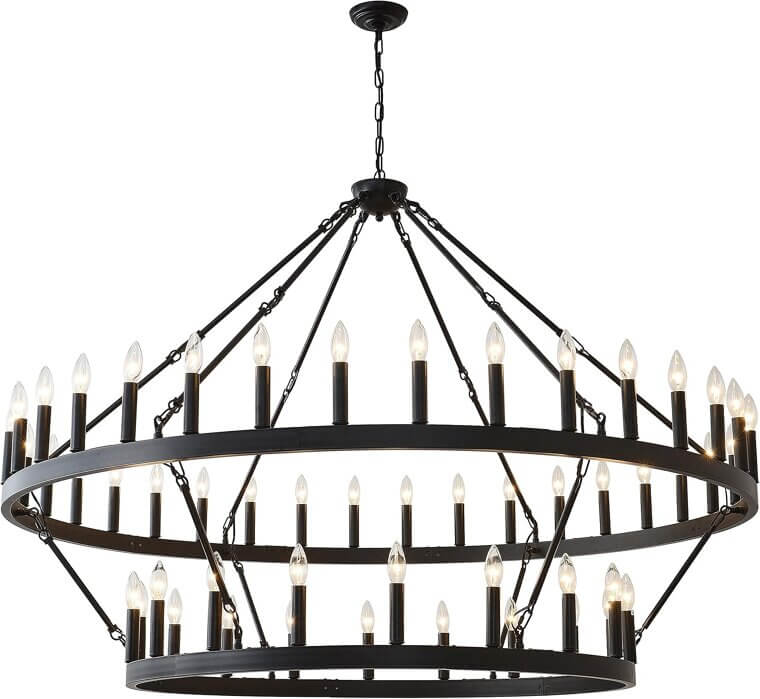 Black Wagon Wheel Chandelier - Stunning 2-Tier Farmhouse Lighting 