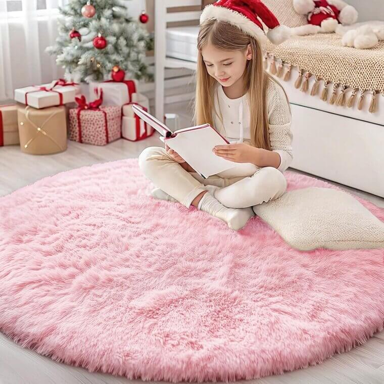 OLANLY Pink Round Rug - Soft, Fluffy, Washable Comfort - Now 20% Off!