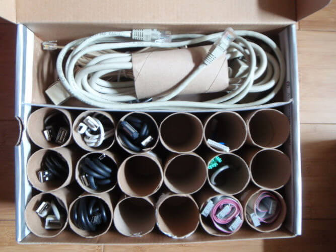 Organise Your Cables With Toilet Paper Tubes