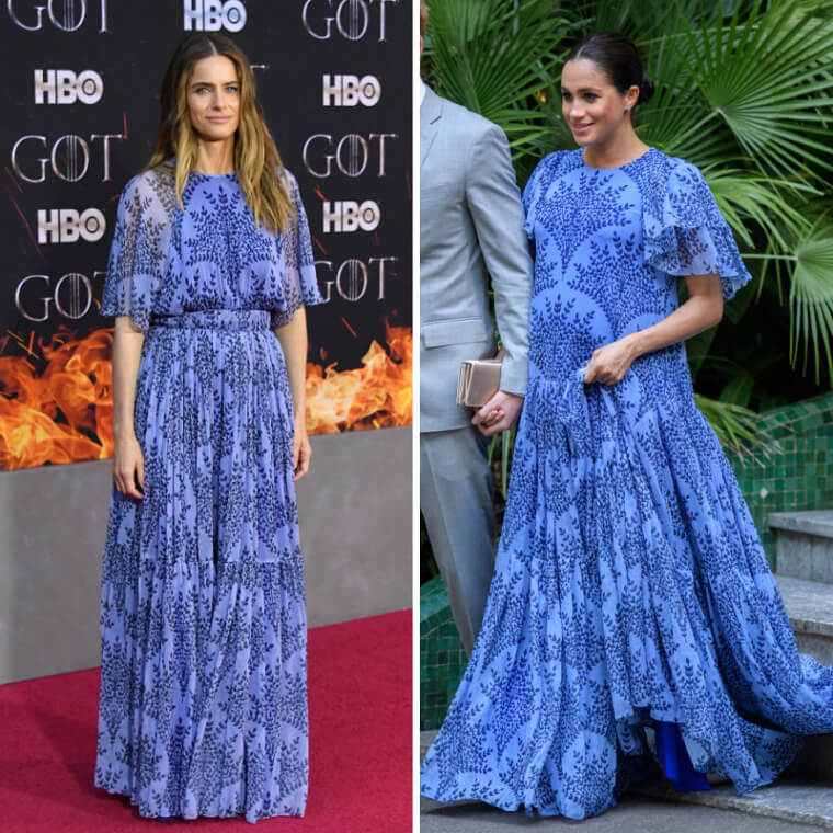 Amanda Peet et Meghan Markle portaient la même robe bleue Carolina Herrera