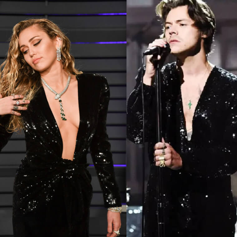 Miley Cyrus et Harry Styles portaient le même costume noir scintillant