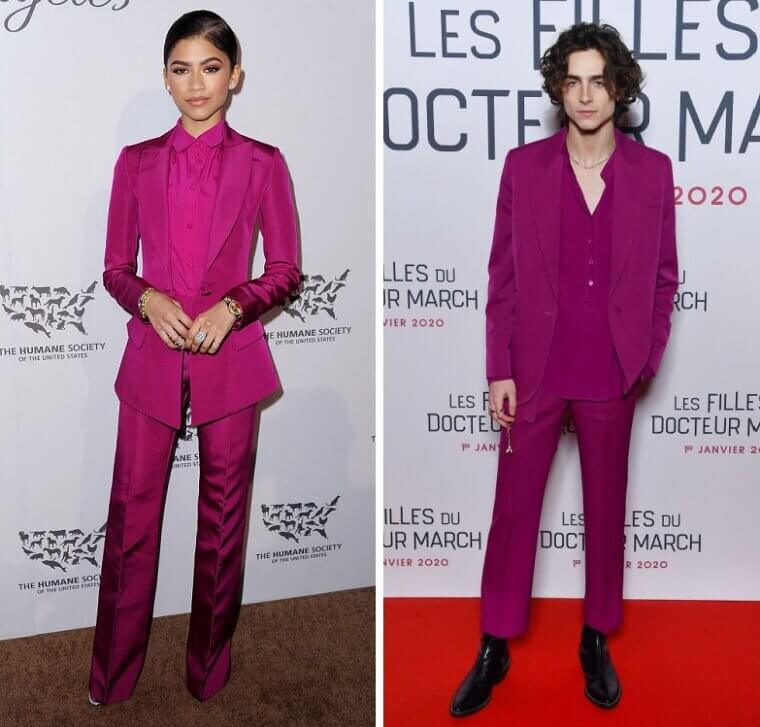 Zendaya et Timothée Chalamet portaient le même costume fuchsia