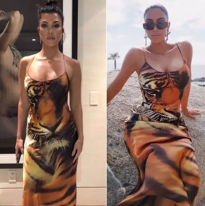 Kourtney Kardashian et Kim Kardashian West portaient la même robe tigrée