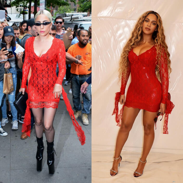 Lady Gaga et Beyoncé portaient la même robe rouge
