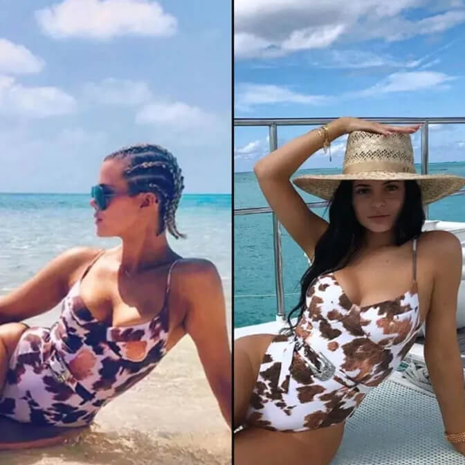 Khloe Kardashian et Kylie Jenner portaient le même maillot de bain une pièce marron et blanc