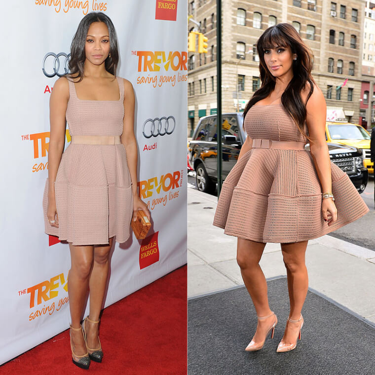 Zoe Saldana et Kim Kardashian portaient la même robe beige