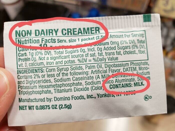 Non-Dairy As In It Contains Milk
