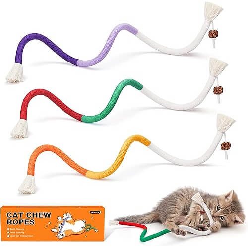 Natural Catnip Chew Ropes that Clean Teeth While Cats Play. 