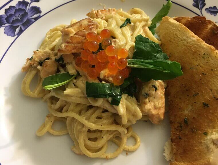 Salmon and Creamed Spinach Fettuccine