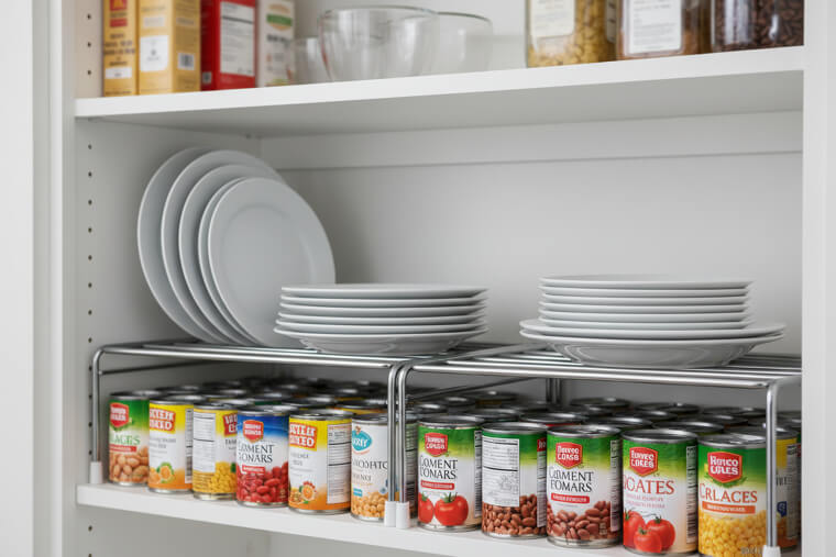 Stackable shelf risers to use vertical space