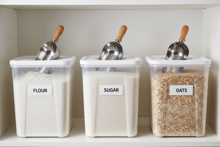 Decant bulk goods into uniform bins