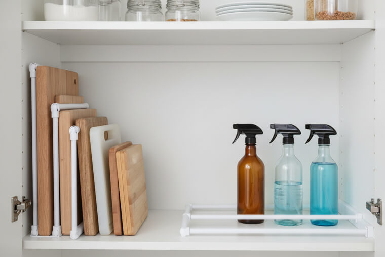 Tension rods for tiny tiers and dividers