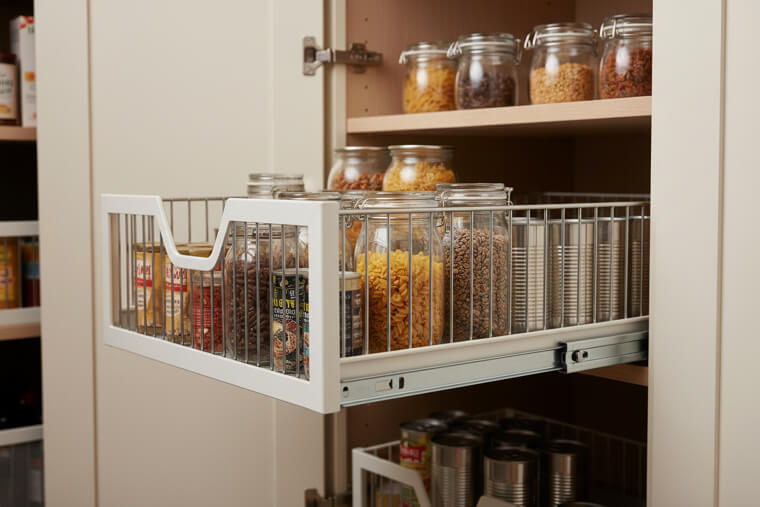 Install sliding drawers for deep shelves