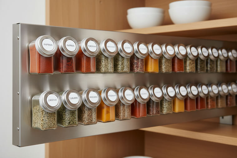 Magnetic spice jars on the side walls
