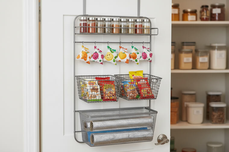 Use the pantry door: racks and hanging organizers