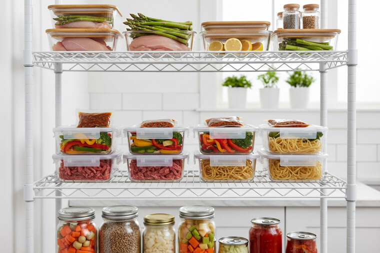 Meal-prep shelf with pre-portioned kits