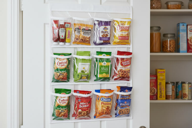 Shoe organizer for snack packets