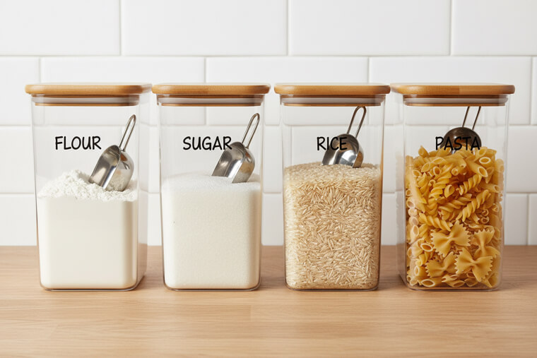 Clear, uniform containers for staples