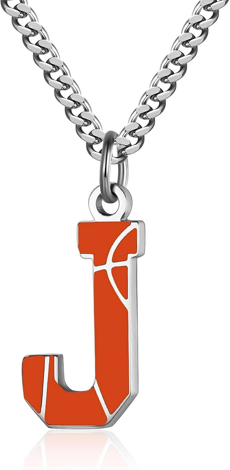 Basketball Letter Necklace - Stylish Stainless Steel Pendant for Everyday Wear 