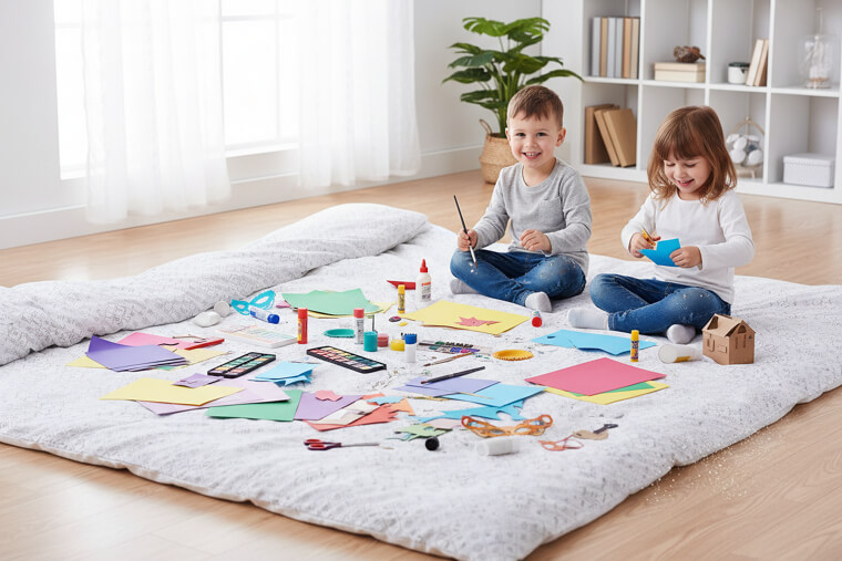 This is surprisingly common. Duvet Cover as a Play Mat for Messy Projects