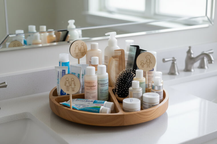 Lazy Susan in the Bathroom for Shared Toiletries