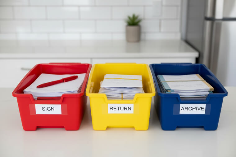 Color-Coded Bins for Permission Slips