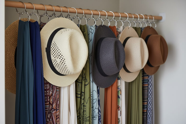 Shower Curtain Rings on a Hanger for Scarves & Hats