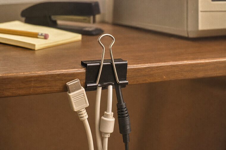 Use Binder Clips on Desk Edges to Organize Power Cords