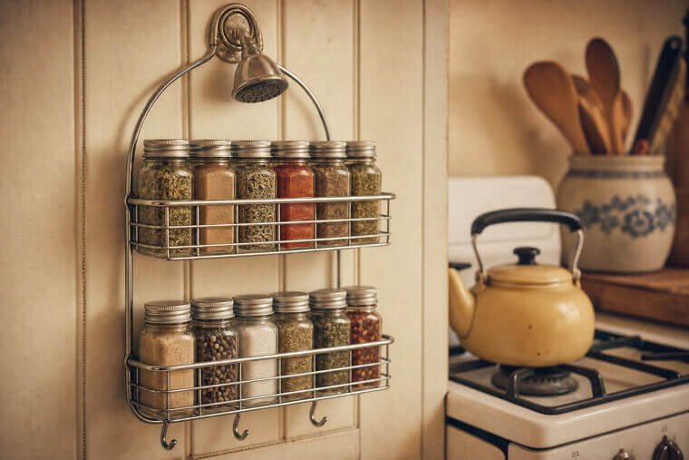 Use Shower Caddies to Store Spice Bottles Near Stove