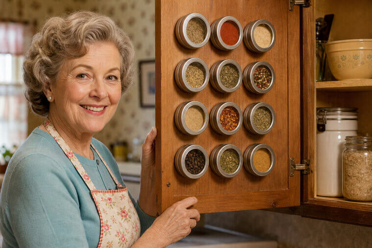 Attach a Magnetic Strip Inside Cabinet Doors for Spices