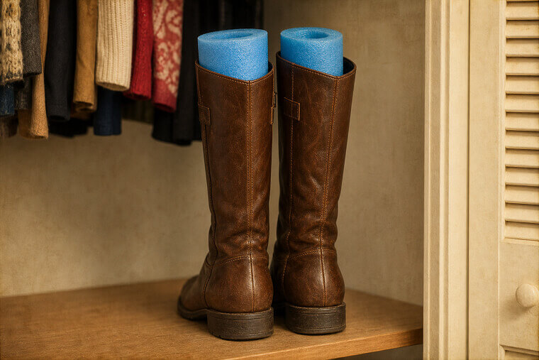 Wrap Boots With Pool Noodles to Keep Them Upright