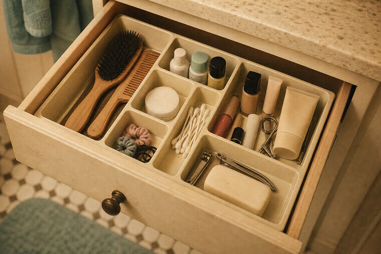 Use a Drawer Divider Tray to Organize Bathroom Toiletries