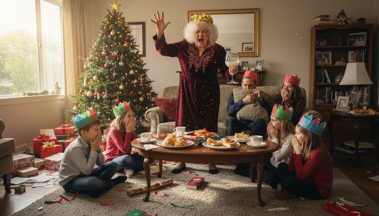 Wearing Paper Crowns From Christmas Crackers All Night