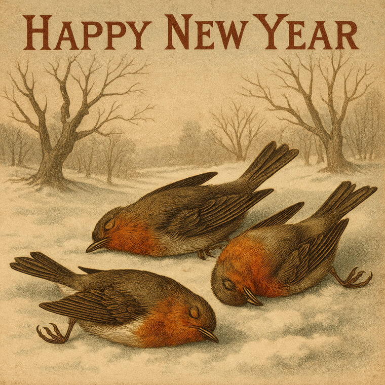 Sending New Year Cards Covered in Dead Birds