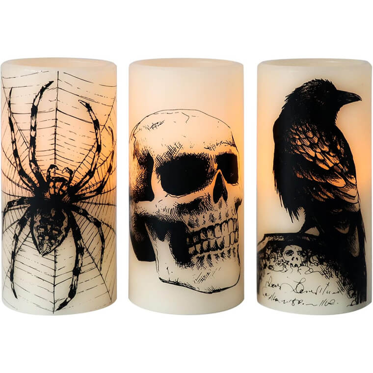 Spooky Decor: Halloween LED Candles with Skull & Spider Web 